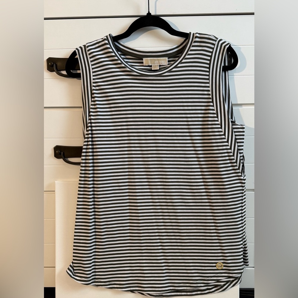 Michael Kors Green and White Striped Women's Top - Picture 2 of 3